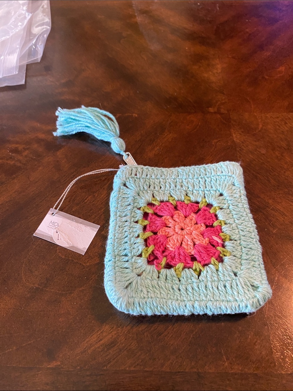 NWT Ganz Teal Granny Square Coin Purse